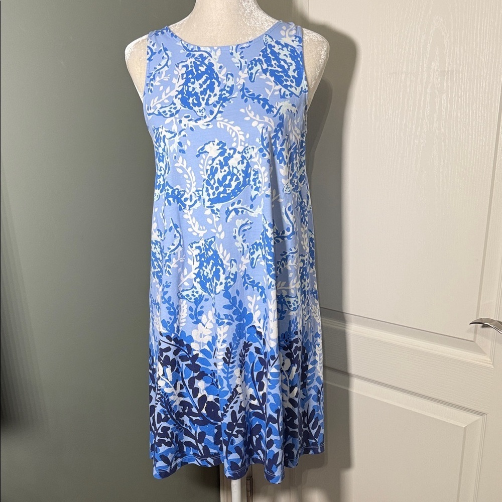 Lilly Pulitzer Blue Sea Turtle Print Pima Cotton Dress Size M